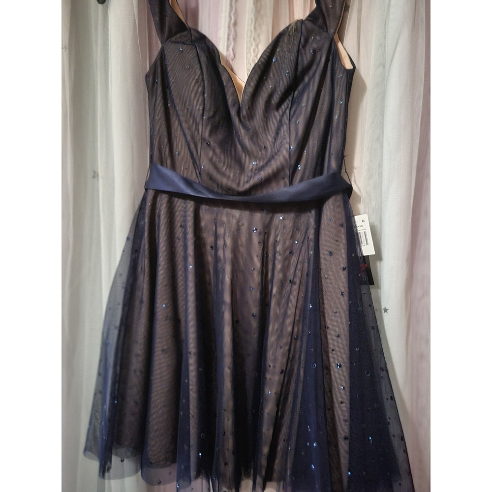 Breeze Me Navy Blue Nude Mesh Glitter Party Dress Size 3 HM237916 908